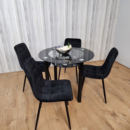 Black round glass dining - round, table