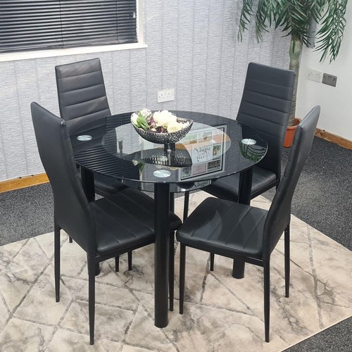 Black round glass dining - glass,