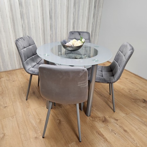 Grey round glass dining - glass, table