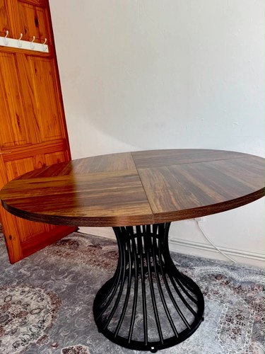 Round dark wood dining - dining, table
