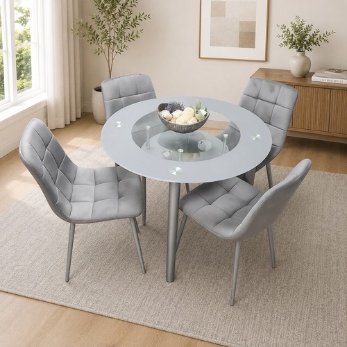 Modern grey glass round dining - glass,