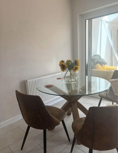 Round clear glass oak dining - glass,