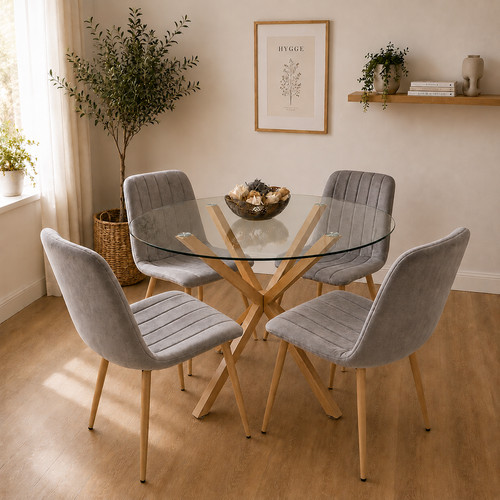 Round clear glass dining table - glass,