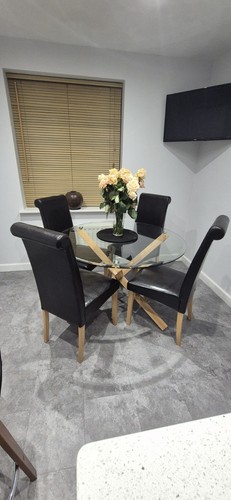 Glass wood round dining - glass, &