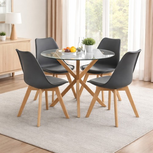 Round glass dining table with - dining,