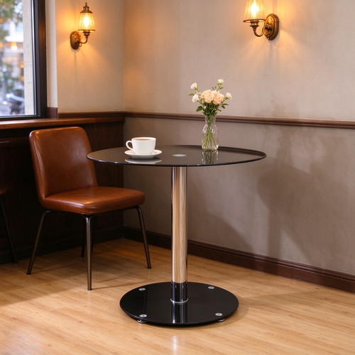 Modern round black glass top - glass,