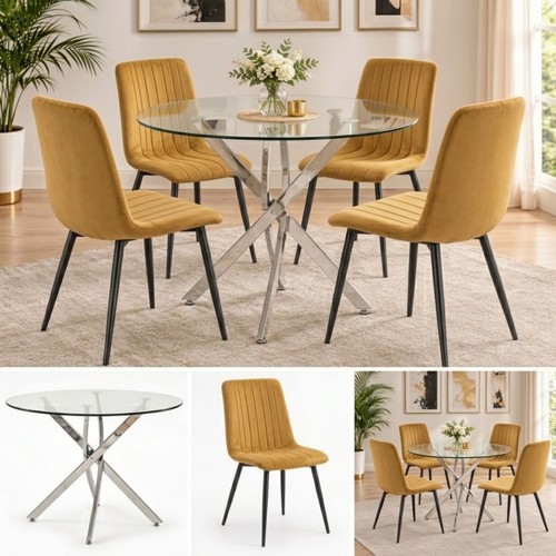 Round glass dining - glass, table